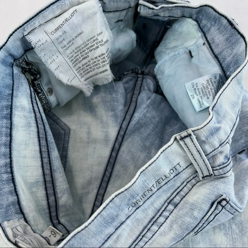 Current/Elliot The Ankle Skinny Cheville City Bleach Destroy Jeans Size 26 - Picture 9 of 16